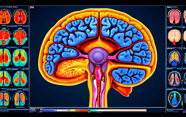 **MRI Scan Visualization:** A detailed, colorful 3D rendering of an MRI scan, highlighting the intricate structures of the human brain. Showcase the advanced medical technology and its ability to diagnose conditions non-invasively. Focus on the high resolution and clarity of the imaging.