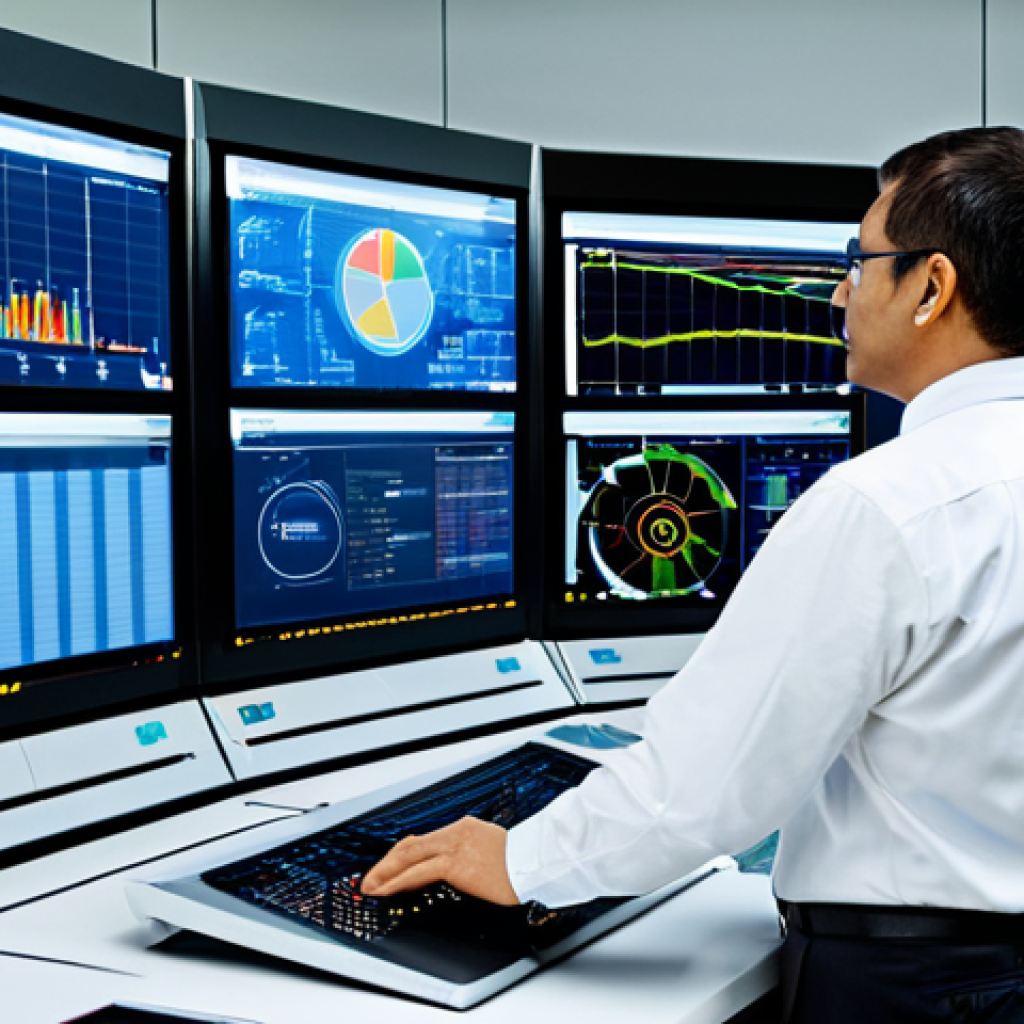 전력망 분석 - Smart Grid Control Room**

"A brightly lit, modern control room with large screens displaying real-t...