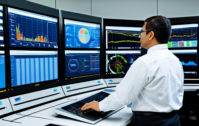 전력망 분석 - Smart Grid Control Room**

"A brightly lit, modern control room with large screens displaying real-t...