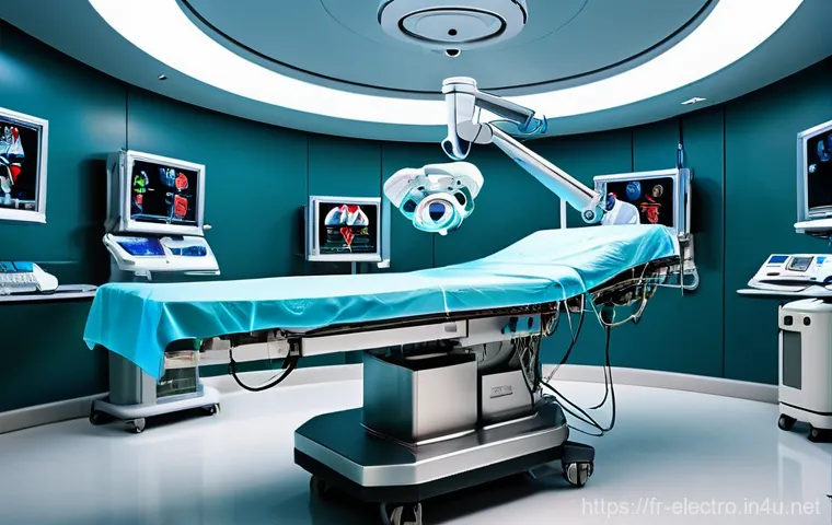 전기공학의 의료 산업 응용 - A highly detailed, futuristic operating room scene. A skilled surgeon, wearing medical scrubs and a ... 전기공학의 의료 산업 응용 - A highly detailed, futuristic operating room scene. A skilled surgeon, wearing medical scrubs and a ...