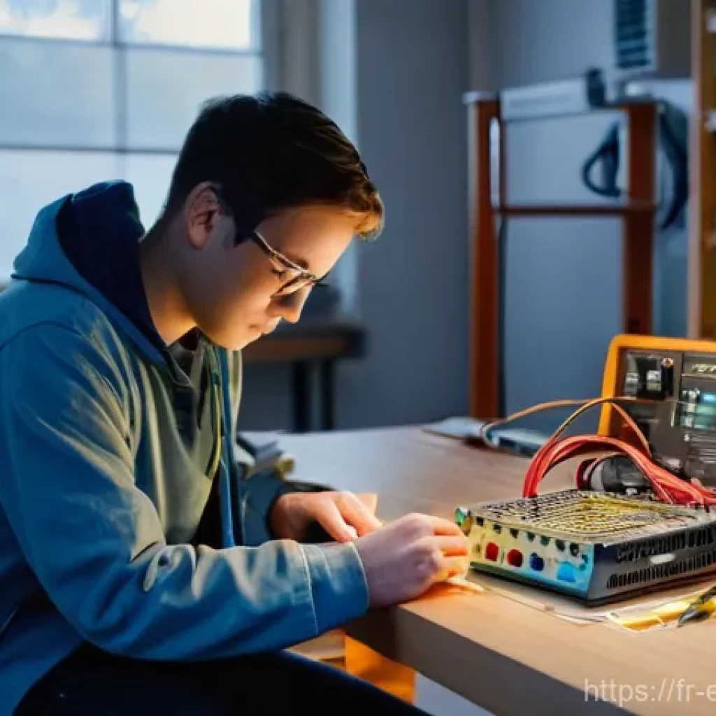 전기회로 실험실 기기 사용법 - **Prompt:** A young adult, male or female, dressed in comfortable, casual attire (e.g., a t-shirt an...