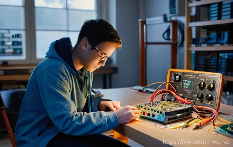 전기회로 실험실 기기 사용법 - **Prompt:** A young adult, male or female, dressed in comfortable, casual attire (e.g., a t-shirt an...