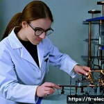 전자기학 개론 - **The Wonder of Electromagnetism Experiment**: A brightly lit, modern science laboratory. A curious ...