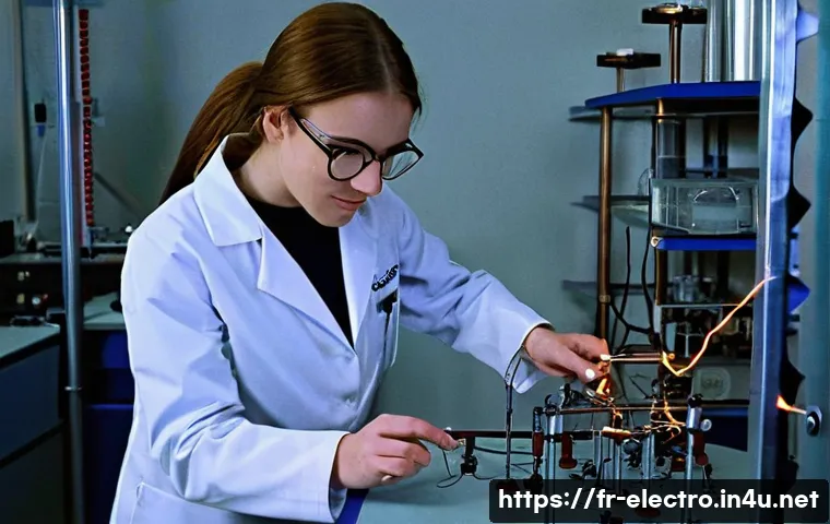 전자기학 개론 - **The Wonder of Electromagnetism Experiment**: A brightly lit, modern science laboratory. A curious ...