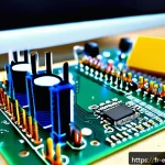 디지털 회로 응용 - A detailed close-up of a beginner&rsquo;s electronics workspace featuring a breadboard with various digita...