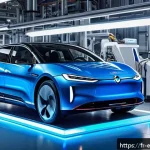 전기공학의 자동차 산업 응용 - A futuristic electric vehicle powertrain assembly scene in a high-tech automotive factory, showcasin...