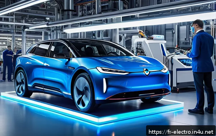 전기공학의 자동차 산업 응용 - A futuristic electric vehicle powertrain assembly scene in a high-tech automotive factory, showcasin...