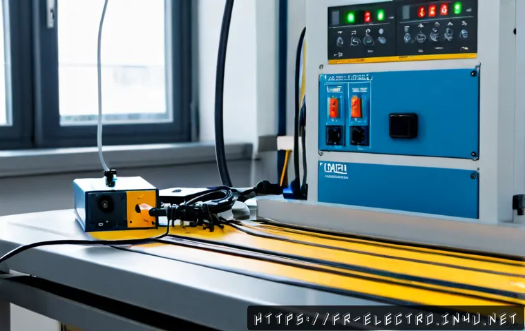 Home 15 전기기기 내구성 시험 - Photorealistic electrical durability testing laboratory in France, a European-style power strip and ...